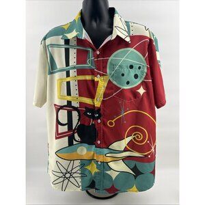 Hawaiin 50’s Atomic Cat Button Down bowling shirt Funny Men’s 2XL NWOT